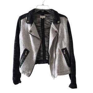 Lou and Grey Women's Sz S Zipped Sweater Jacket Black & White Textured